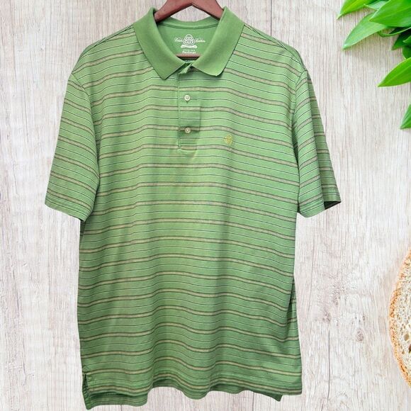 Brooks Brothers Prosport Mens Polo Shirt XL Green‎ Yellow Striped Golf Collared - Picture 2 of 9